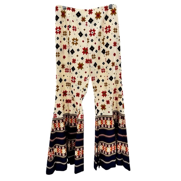 Vintage 70s LEFT FIELD Bell Bottom Pants Size‎ 11 NWT Retro Boho Aztec Print - Picture 1 of 8